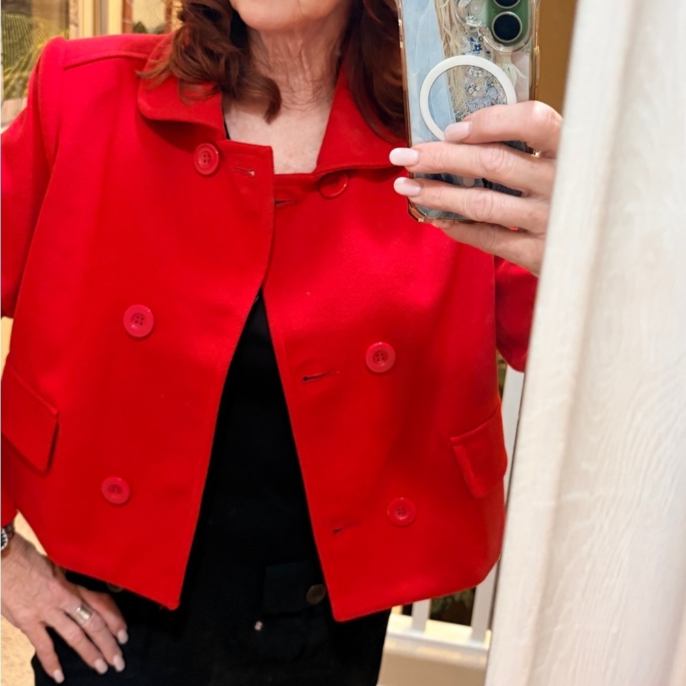 Women's Cropped Military Style Swing Coat Red Jacket XL - Picture 5 of 8